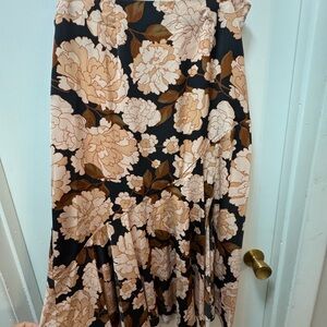 Who What Wear Tan and Orange Asymmetrical Midi Skirt